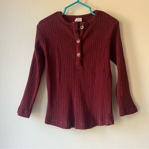 Kate Quinn Kids Burgundy Ribbed Henley Long Sleeve Organic Cotton Top 4T Winter